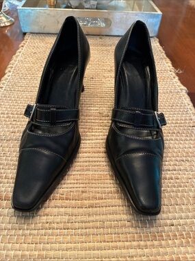 Coach Black Leather Pointed-Toe Heels with Strap